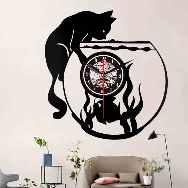 wall clock with cat and fish tank wall clock with cat and fish tank