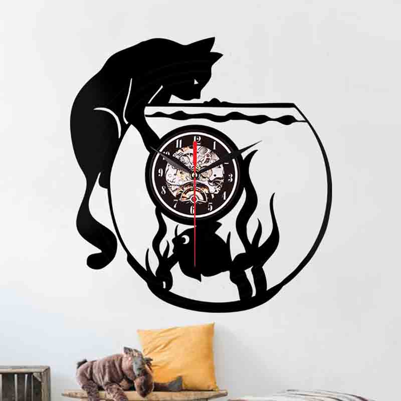 wall clock with cat and fish tank wall clock with cat and fish tank