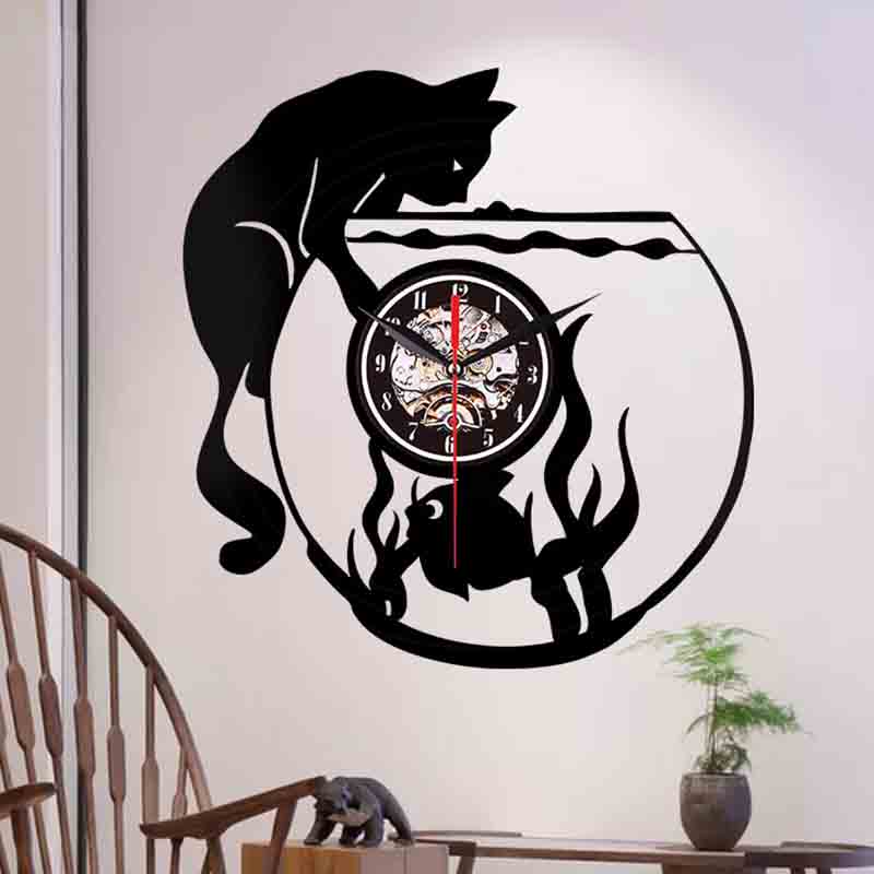 wall clock with cat and fish tank wall clock with cat and fish tank