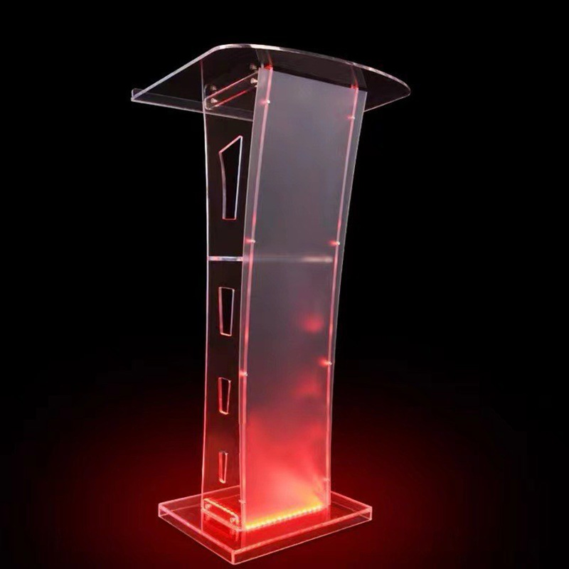 Chinese manufacturers produce transparent acrylic podiums with customizable lights