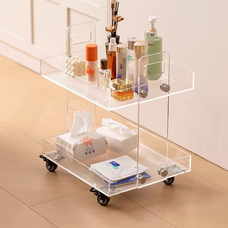 Detachable acrylic cosmetics display stand with wheels