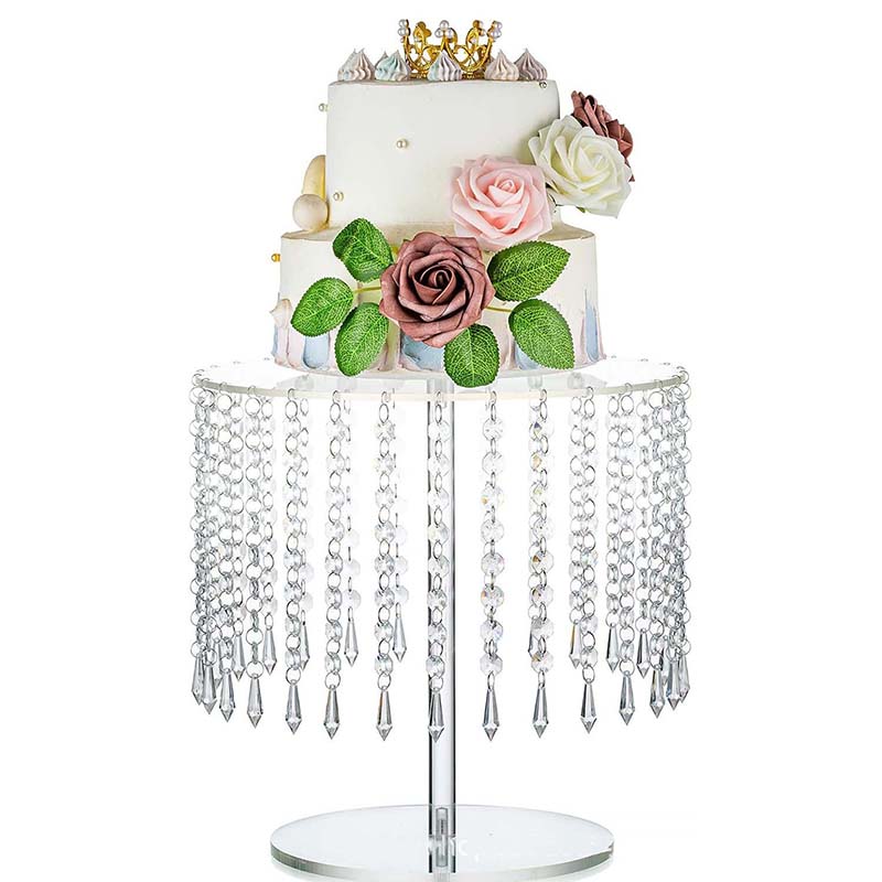A custom-made acrylic cake stand with pendants by the manufacturer